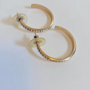 Gold Tone Sparkly Crystal Small Hoops